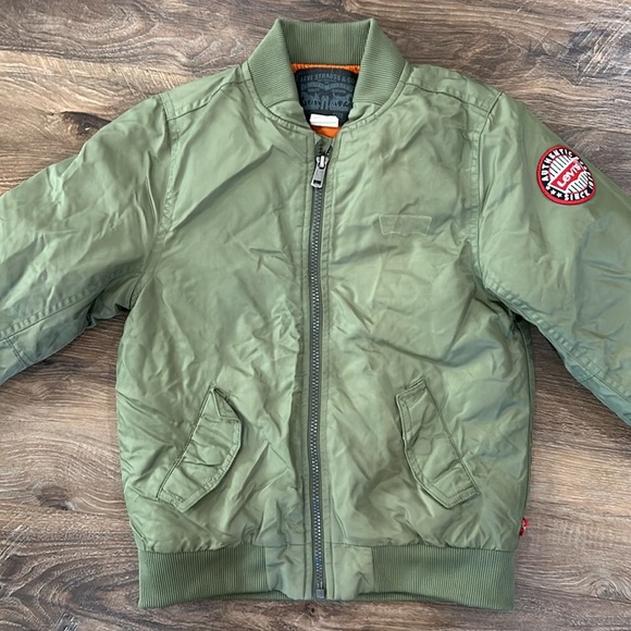 Levi's Bomber Jacket Boys Small Green Nylon Logo Embroidered Patch Zipsw/pockets - Picture 2 of 15